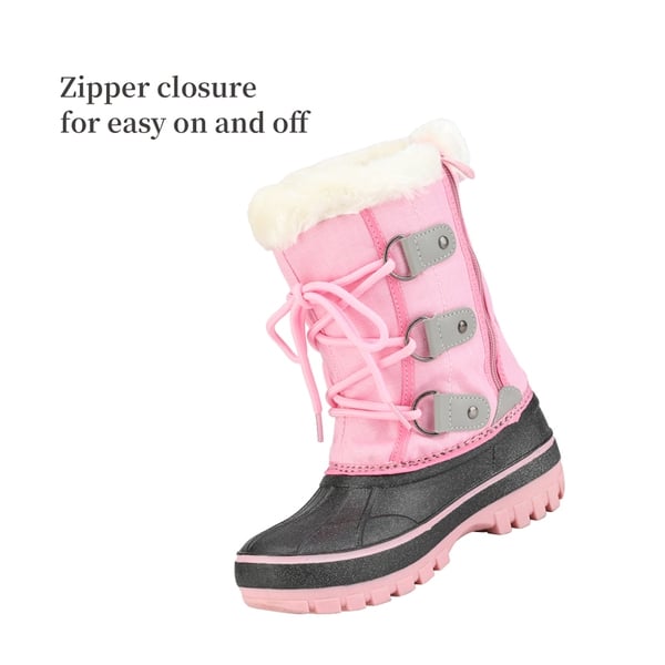 Girls and Boys Fur Lined Winter Snow Boots - GREY PINK - 1